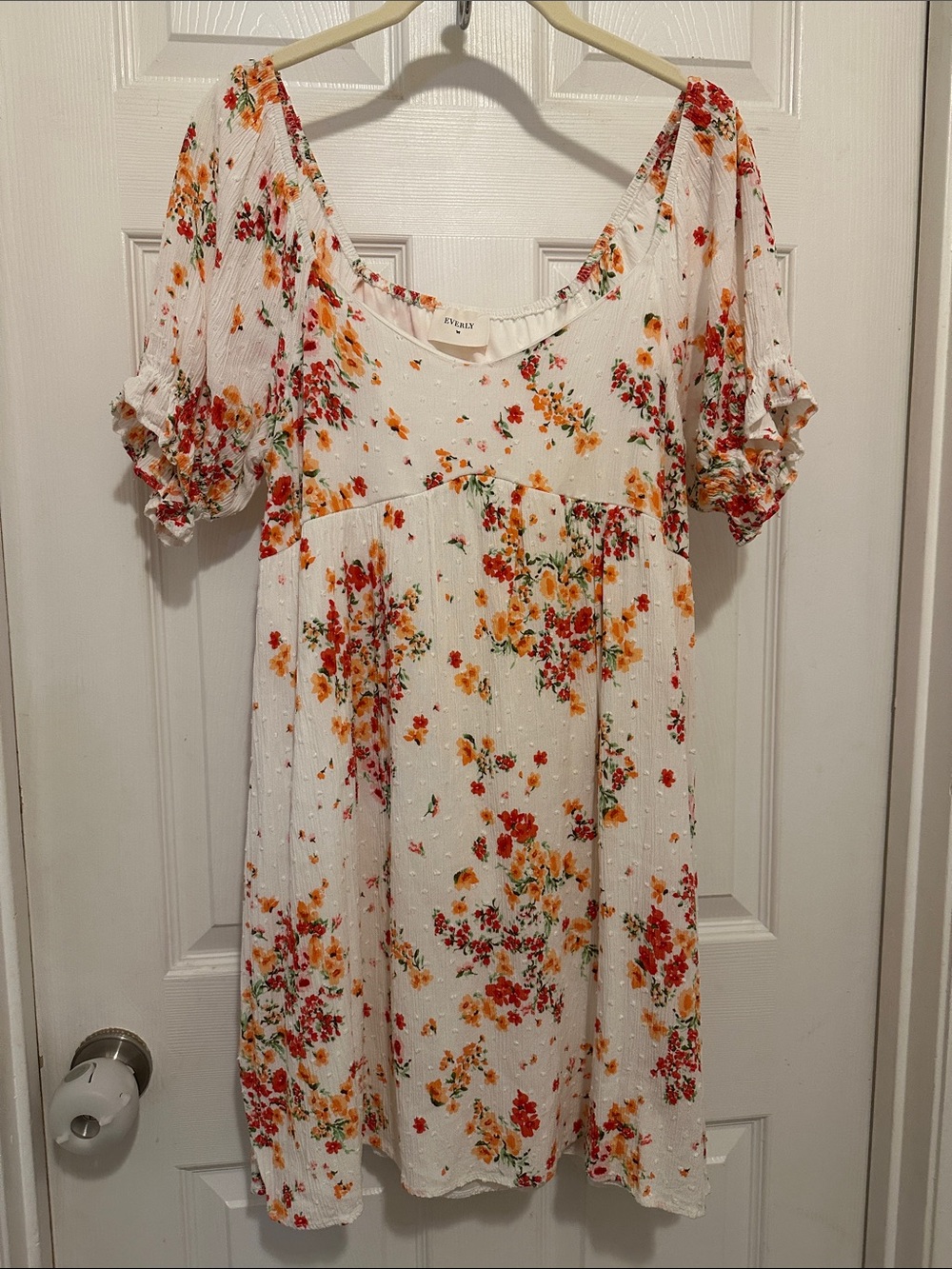 Everly Flowy Summer Dress with Orange & Red Floral Accents